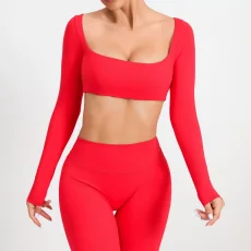 Long Sleeve Square Neck Sport Two Piece Pants Set GQSA-1053