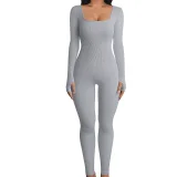 Plus Size Solid Color Square Neck Sport Jumpsuit GWTC-LTCX5203