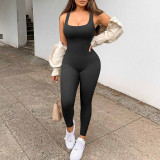 Plus Size Solid Color Square Neck Sport Jumpsuit GWTC-LTCX5203