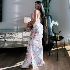 Sexy Backless Floral Print Sling Maxi Dress GYHF-41378DBG