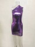 Solid Color Slash Shoulder Mini Dress GWTC-LZY016