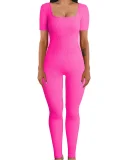 Plus Size Solid Color Square Neck Sport Jumpsuit GWTC-LTCX5203