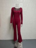 Long Sleeve Square Neck Slim Jumpsuit GWTC-LT5204