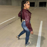 PU Leather Solid Color Irregular Coat XEF-K25C77277