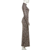 Long Sleeve Print Pleated Maxi Dress XEF-K25D79845