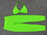 Halterneck Solid Tops Sport Yoga Pants Suit GQSA-74068/46442
