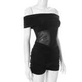 Patchwork Mesh One Shoulder Romper MXBF-J25RP190