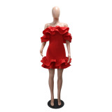 Solid Color Off Shoulder Ruffles Dress CYA-901904