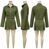 Long Sleeve Zipper Tops Two Piece Skrits Set YF-10888