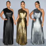 Hot Stamping Slash Shoulder Sleeveless Maxi Dress BY-7506