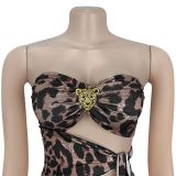 Leopard Print Tube Top Backless Maxi Dress BY-7501