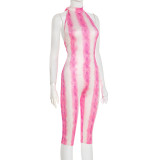 Snake Print Tie Up Backless Jumpsuit GDSF-D25JP342