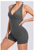 Solid Color Halterneck Tie Up Sport Romper GQSA-2283