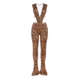 Deep V Neck Tie Up Bodysuit Pants Suit  XEF-K25S78349