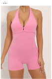 Solid Color Halterneck Tie Up Sport Romper GQSA-2283