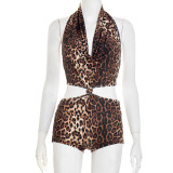 Leopard Print Twist-Knot Patchwork Romper MXBF-J25RP214