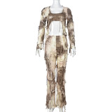 Print Long Sleeve T Shirt Two Piece Pant Set GYHF-9638SD