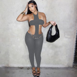 Backless Halterneck Solid Color Jumpsuit XEF-K25Q79068