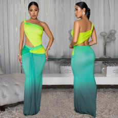 Sexy Off-Shoulder Gradient Color Maxi Dress BY-7473