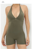 Solid Color Halterneck Tie Up Sport Romper GQSA-2283