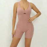 Solid Color Hollow Out Sport Romper GQSA-21431