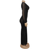 Single Shoulder Long Sleeve Mesh Maxi Dress BY-7500
