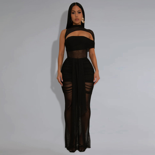 See Through Mesh Dress Two Piece Set BY-7492