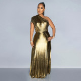 Hot Stamping Slash Shoulder Sleeveless Maxi Dress BY-7506