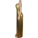 Hot Stamping Slash Shoulder Sleeveless Maxi Dress BY-7506