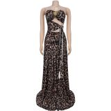 Leopard Print Tube Top Backless Maxi Dress BY-7501
