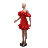 Solid Color Off Shoulder Ruffles Dress CYA-901904