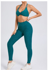 Halterneck Solid Tops Sport Yoga Pants Suit GQSA-74068/46442