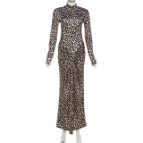 Long Sleeve Print Pleated Maxi Dress XEF-K25D79845