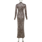 Long Sleeve Print Pleated Maxi Dress XEF-K25D79845
