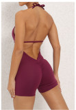 Solid Color Halterneck Tie Up Sport Romper GQSA-2283