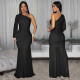 Single Shoulder Long Sleeve Mesh Maxi Dress BY-7500