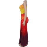 Sexy Off-Shoulder Gradient Color Maxi Dress BY-7473