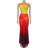Sexy Off-Shoulder Gradient Color Maxi Dress BY-7473
