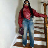 PU Leather Solid Color Irregular Coat XEF-K25C77277