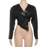 PU Leather Solid Color Irregular Coat XEF-K25C77277