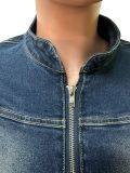 Denim Long Sleeve Zipper Coat Two Piece Pants Set CM-9528