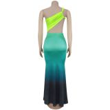 Sexy Off-Shoulder Gradient Color Maxi Dress BY-7473