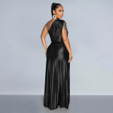 Hot Stamping Slash Shoulder Sleeveless Maxi Dress BY-7506