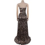 Leopard Print Tube Top Backless Maxi Dress BY-7501