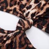 Leopard Print Twist-Knot Patchwork Romper MXBF-J25RP214