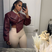 PU Leather Solid Color Irregular Coat XEF-K25C77277