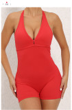 Solid Color Halterneck Tie Up Sport Romper GQSA-2283