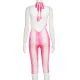 Snake Print Tie Up Backless Jumpsuit GDSF-D25JP342