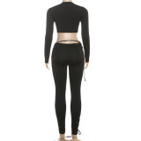 Long Sleeve Hollow Out Bandage Pants 2 Piece Set DLSF-K25S80632