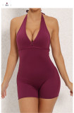 Solid Color Halterneck Tie Up Sport Romper GQSA-2283